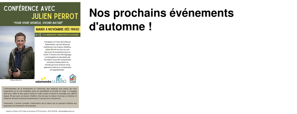 Nos prochains �v�nements d'automne !